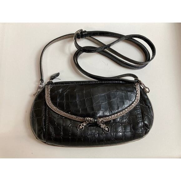 BRIGHTON MINI LEATHER ANIMAL PRINT CROSSBODY METALIC BOW - Picture 1 of 12